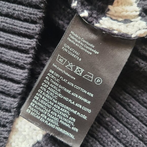 H&M Black/White Striped Chunky Ribbed Knit Polo Sweater Size Small - Picture 8 of 10